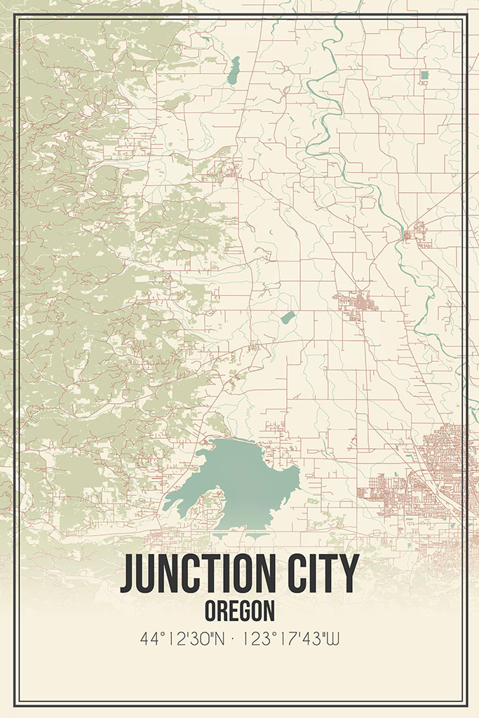 Map showing the location of Junction City, Oregon, the community served by the Junction City Police Foundation.