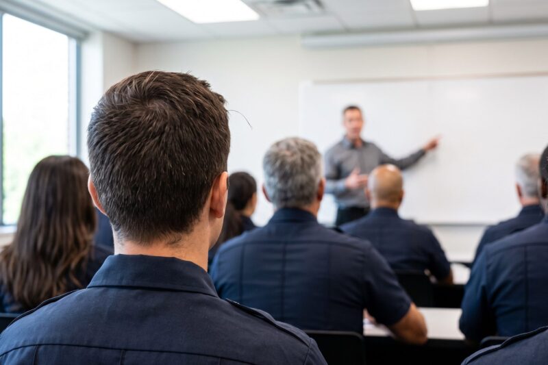 Officers seated in a classroom training session in Junction City, Oregon